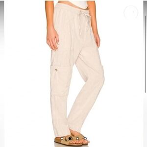 FREE PEOPLE Feelin Good Utility Pant Size Large in Natural Linen Cotton Pants